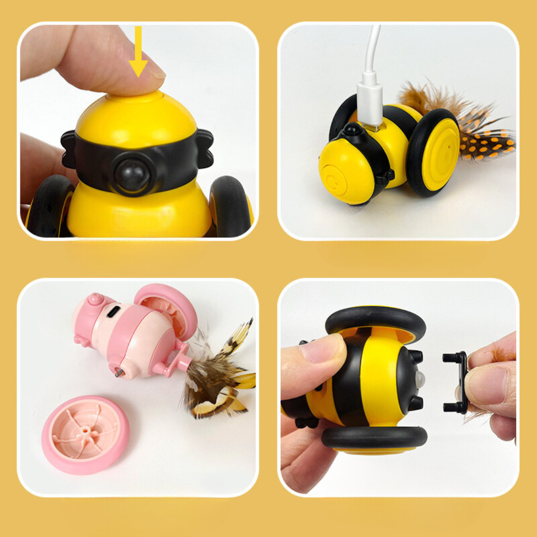 Interactive Bee Cat Toy with Feathers