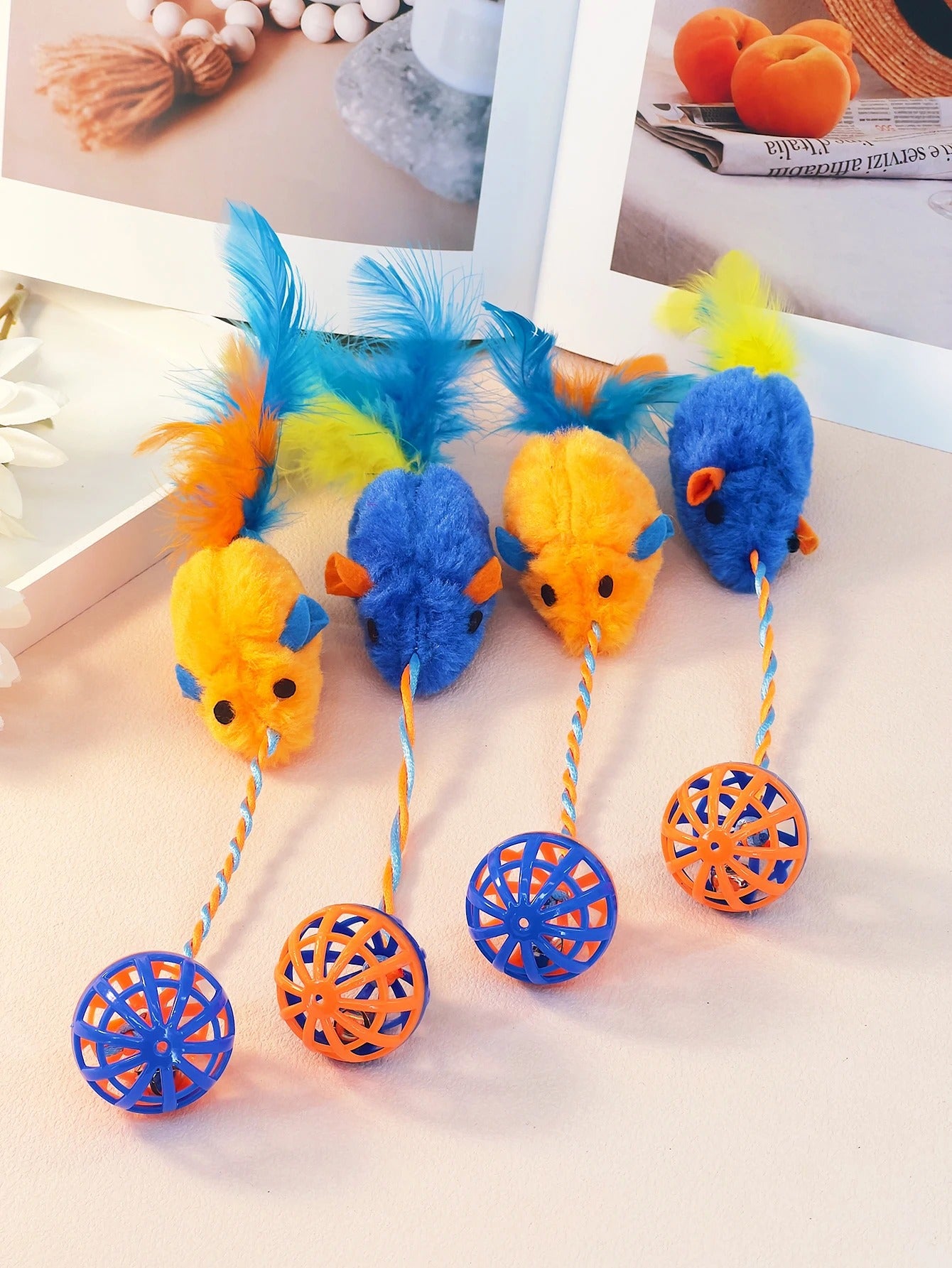 Stuffed Mouse with a String Sounding Bell Ball