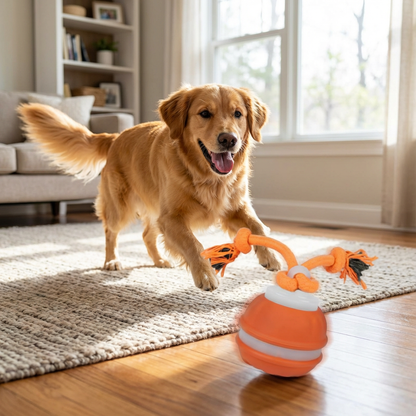Durable Dog Play Ball with Motion Sensor and Tug Rope in Dog-Friendly Colours