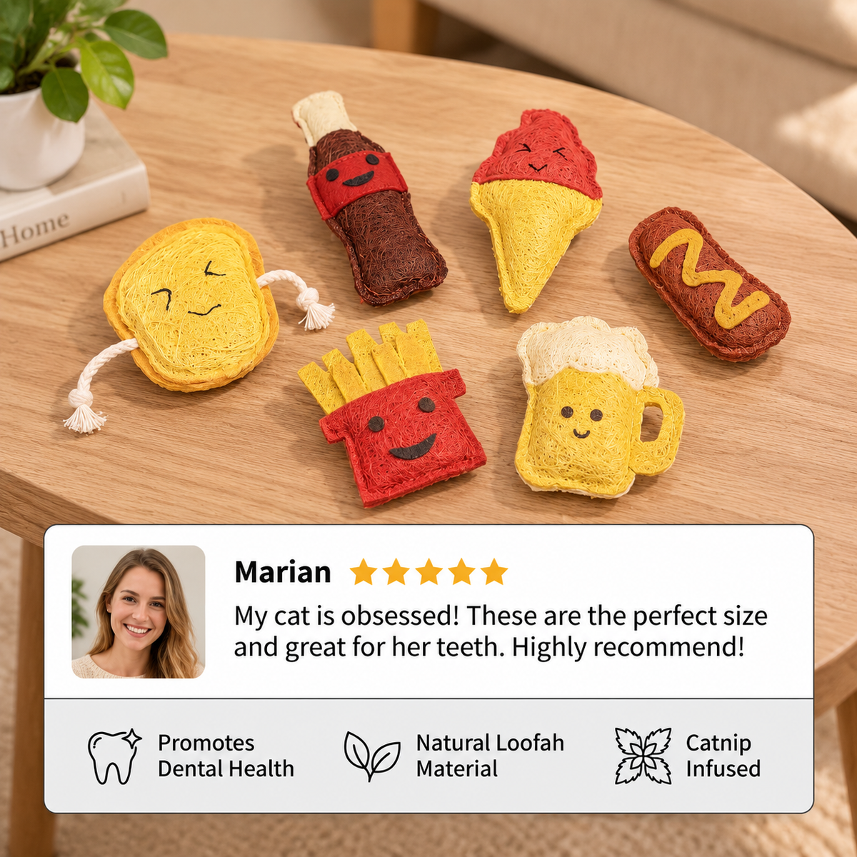 Teeth-Cleaning Catnip Chew Toys – Natural Loofah Dental Care & Play Set