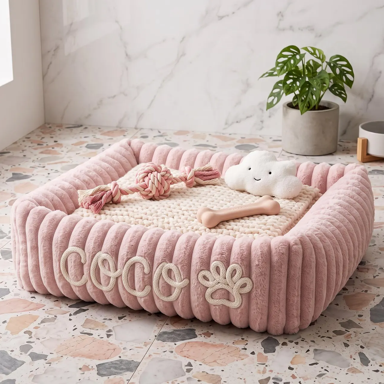 Personalized Fluffy Cloud Cat Bed with Soft Bolsters