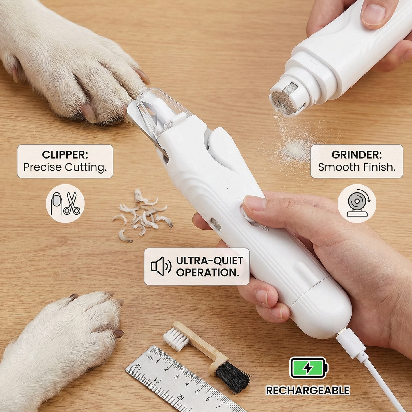 2-in-1 Professional Dog Nail Clipper & Grinder – Ultra-Quiet & Rechargeable