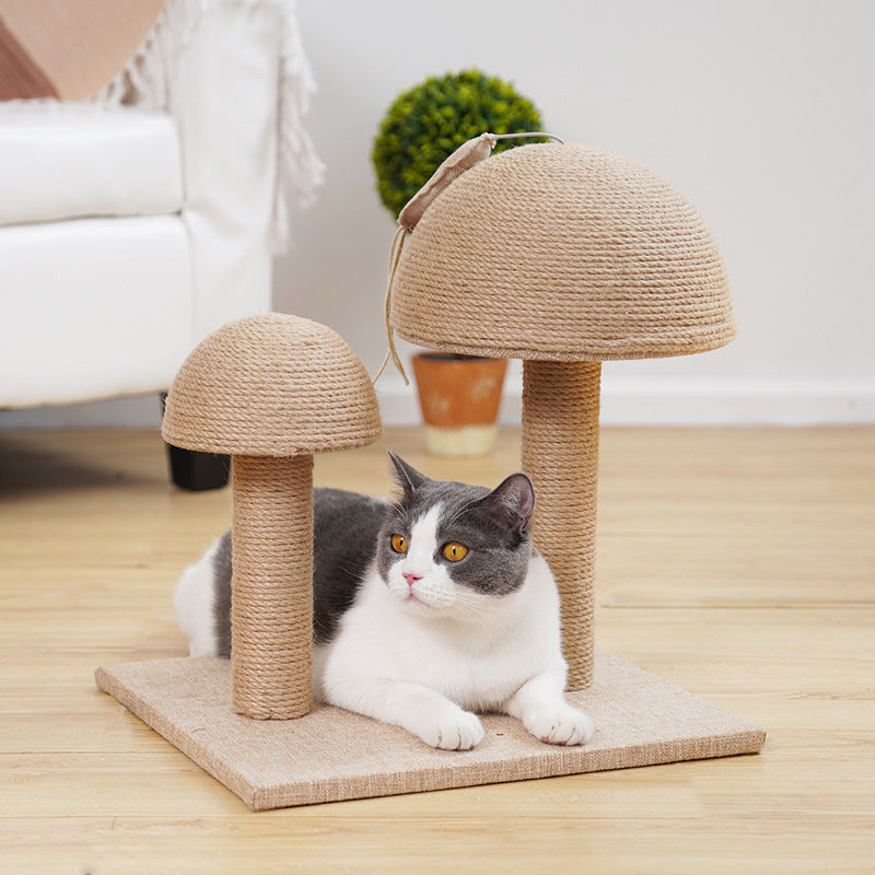 Cat Mushroom Sisal Scratching Post with Bed