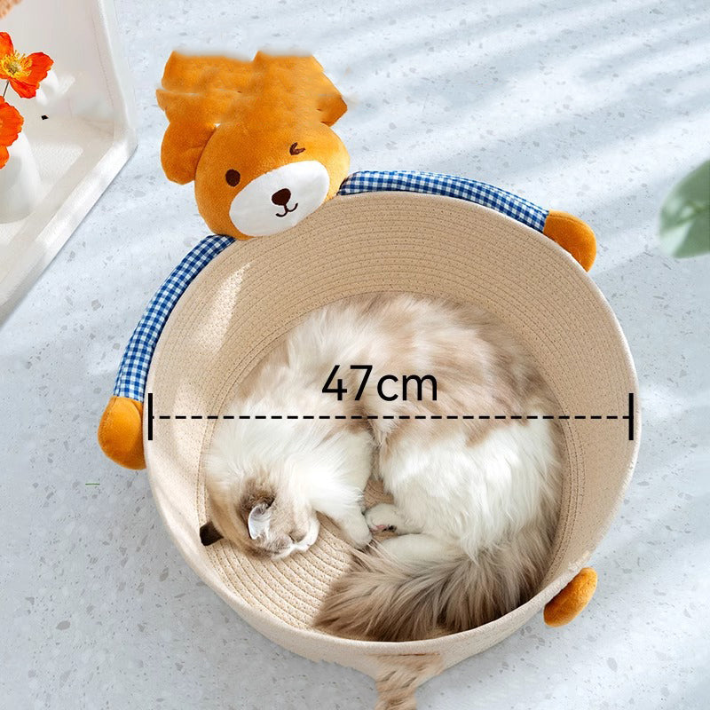 Hand-woven Cotton Rope Cat Bed with animal design