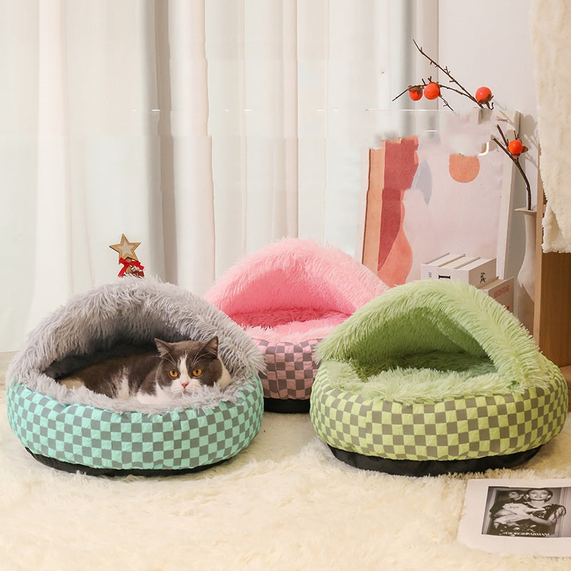 Chequered 2in1 Cat Cave Bed