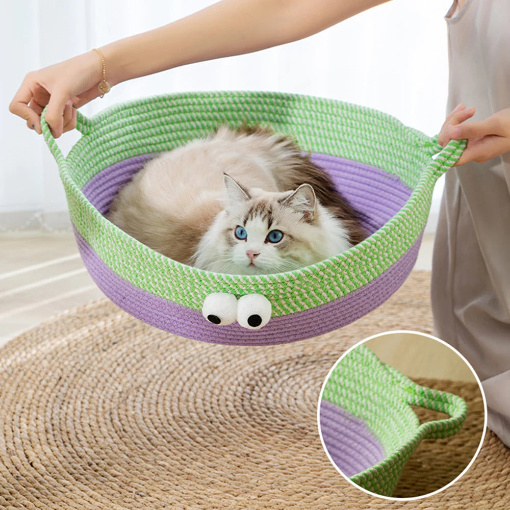 Hand-woven Cotton Rope Cat Bed with animal design