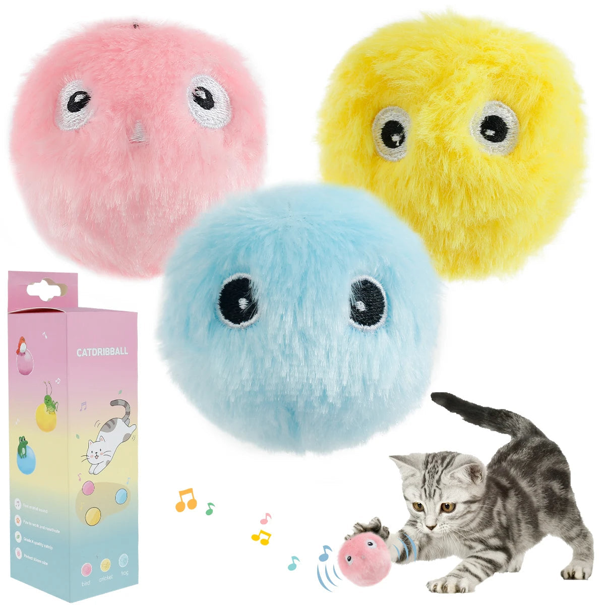 Interactive Cat Plush Balls with Animal Sounds