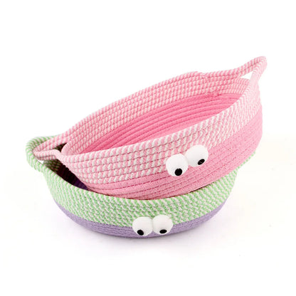 Hand-woven Cotton Rope Cat Bed with animal design