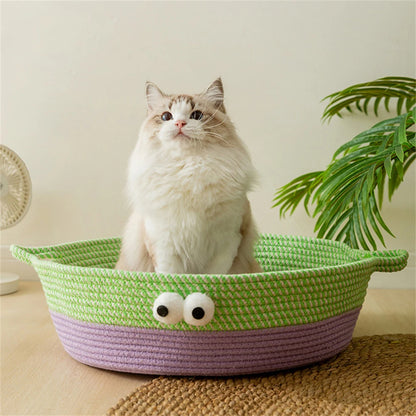 Hand-woven Cotton Rope Cat Bed with animal design