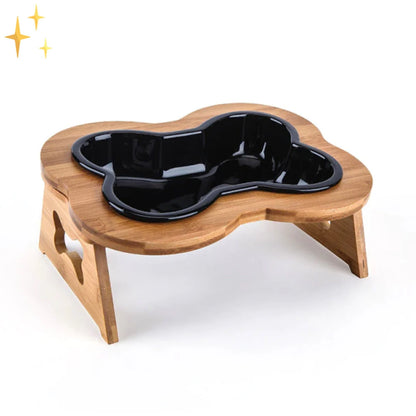 Elevated Ceramic Dog Bowl with Wooden Stand – Paws & Feast