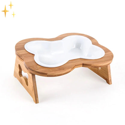 Elevated Ceramic Dog Bowl with Wooden Stand – Paws & Feast