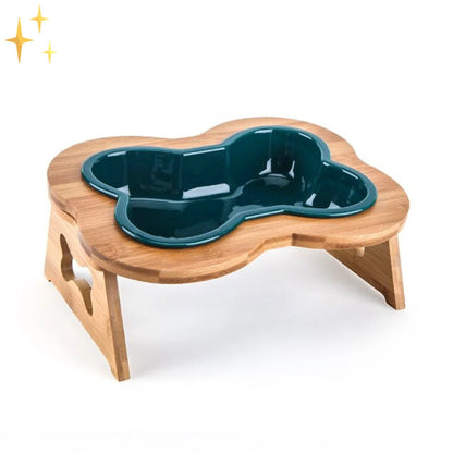 Elevated Ceramic Dog Bowl with Wooden Stand – Paws & Feast