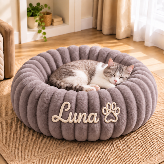 Personalized Round Fluffy CAT Bed