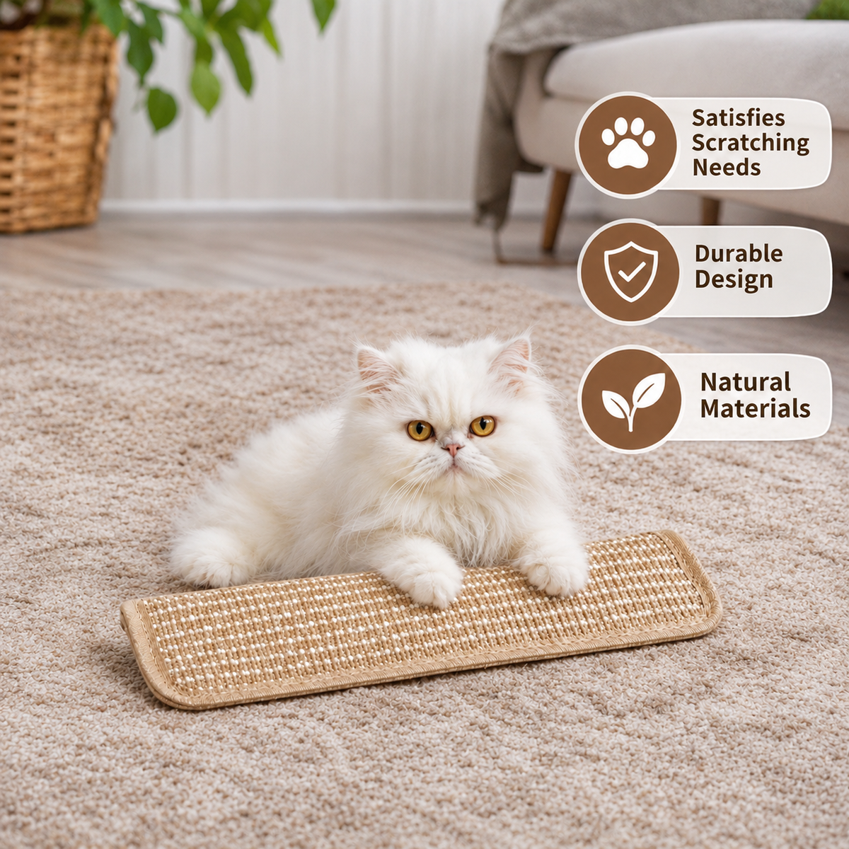Natural Sisal Cat Kicker & Scratcher with Catnip – Dental Chew Toy