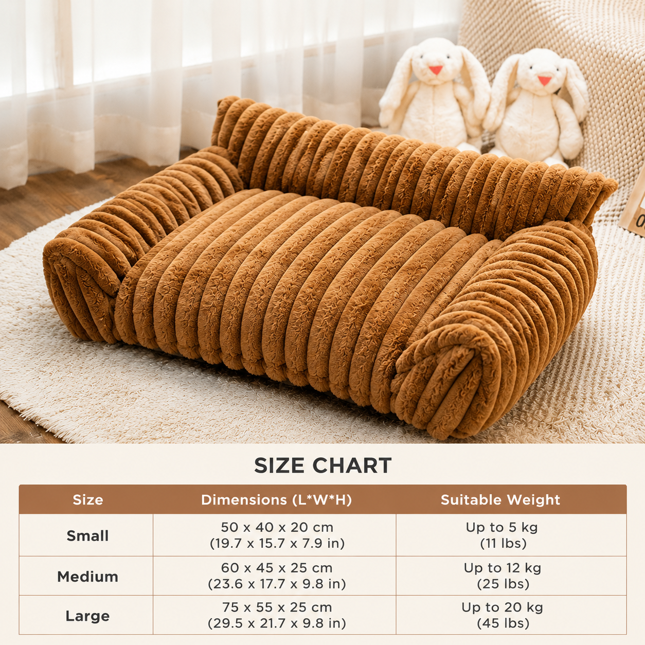 Fluffy Cloud Pet Sofa Bed with Soft Bolsters & Washable Cover
