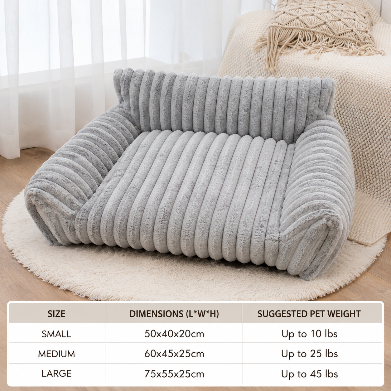 Fluffy Cloud Pet Sofa Bed with Soft Bolsters & Washable Cover