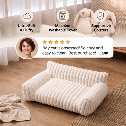 Fluffy Cloud Pet Sofa Bed with Soft Bolsters & Washable Cover
