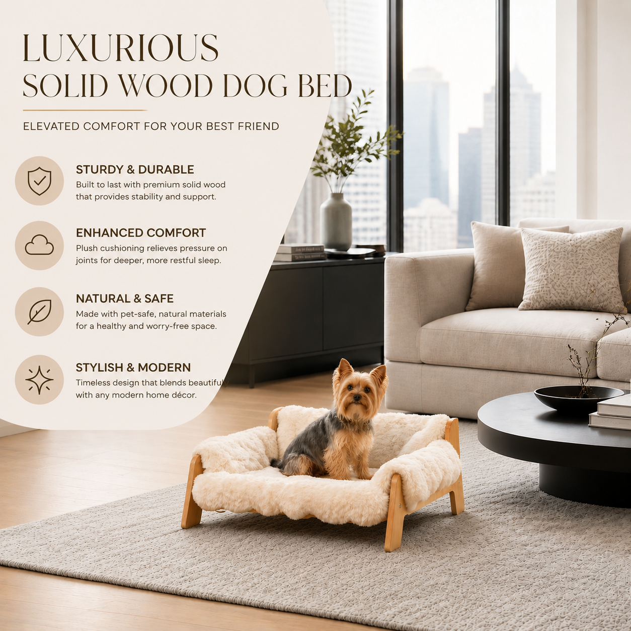 Luxury Elevated Solid Wood Dog Couch Bed