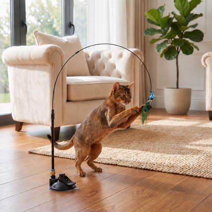 Hands-Free Interactive Cat Wand Toy with Natural Feathers & Suction Cup