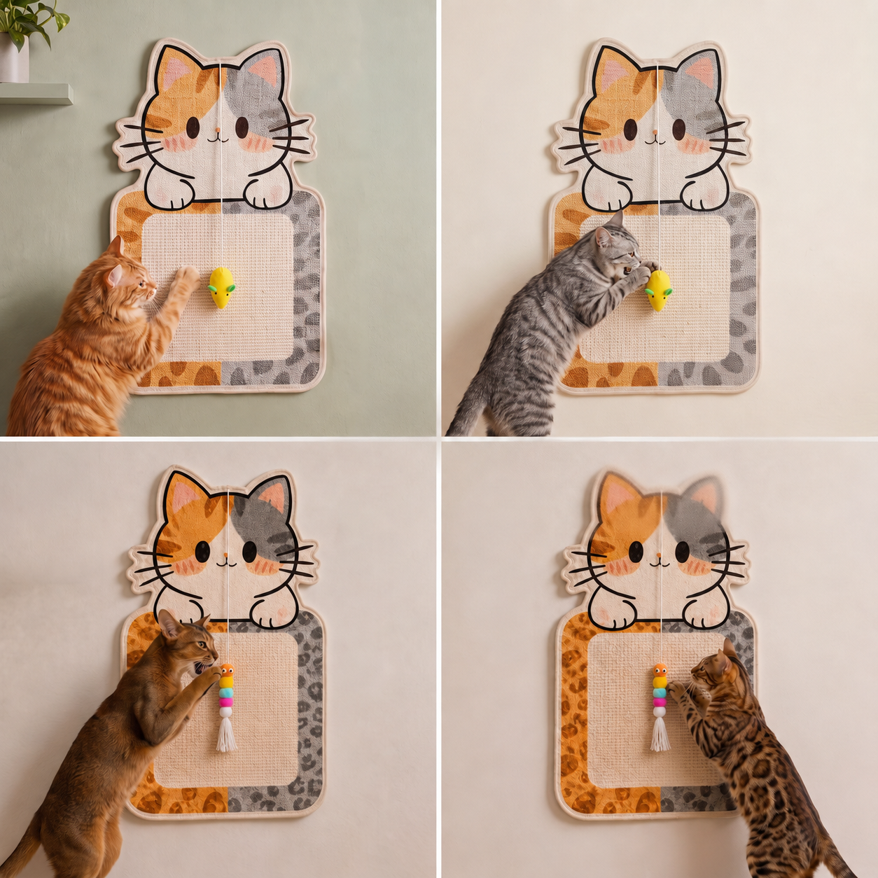 2-in-1 Wall-Mounted Cat Scratcher & Interactive Play Toy