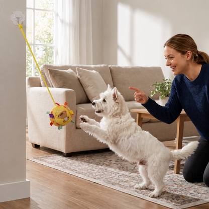 Interactive Hanging Dog Ball Toy with Elastic Play Rope & Hook