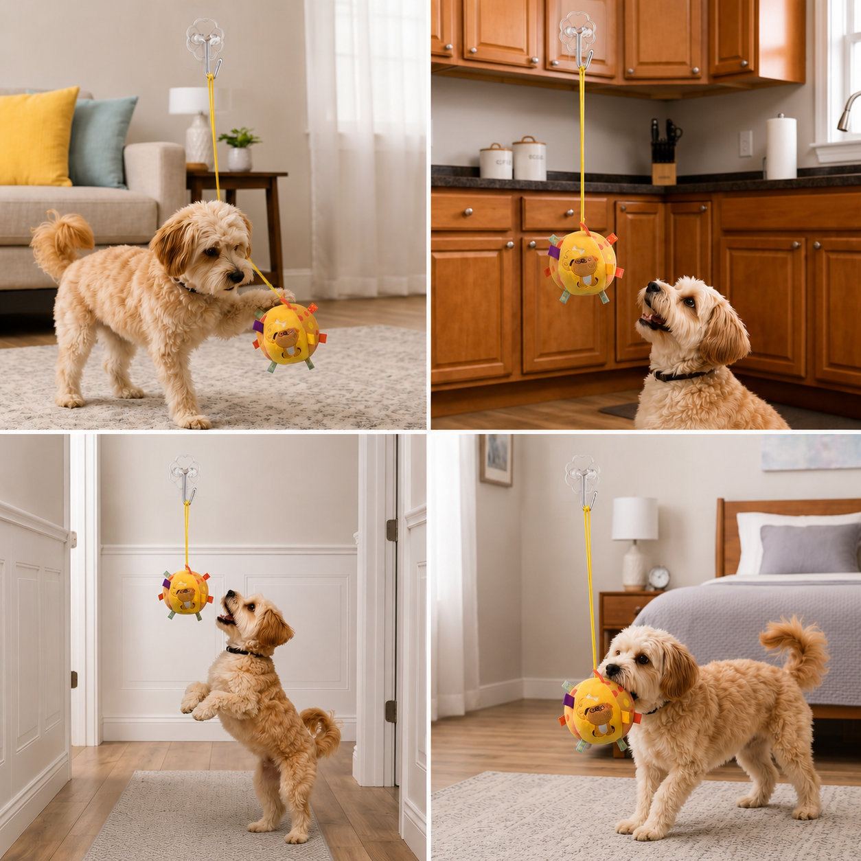 Interactive Hanging Dog Ball Toy with Elastic Play Rope & Hook