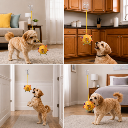 Interactive Hanging Dog Ball Toy with Elastic Play Rope & Hook