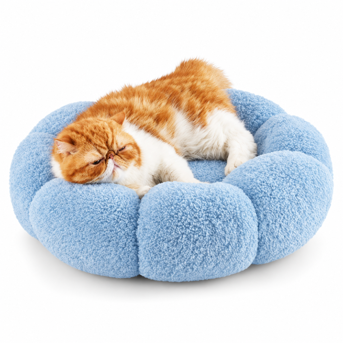 Luxury Floral Fluffy Donut Cat Bed – Soft & Washable Round Cushion