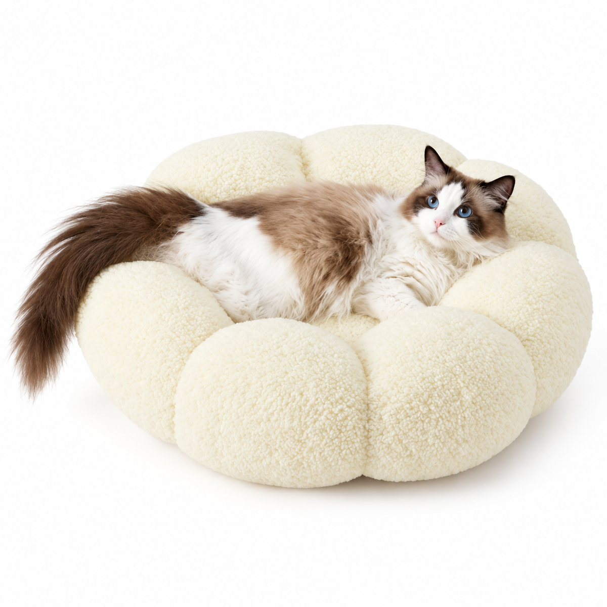Luxury Floral Fluffy Donut Cat Bed – Soft & Washable Round Cushion