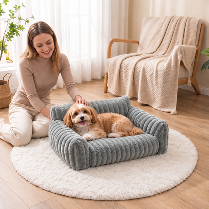 Fluffy Cloud Pet Sofa Bed with Soft Bolsters & Washable Cover