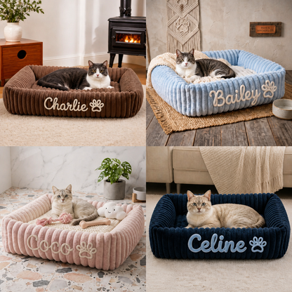 Personalized Fluffy Cloud Cat Bed with Soft Bolsters