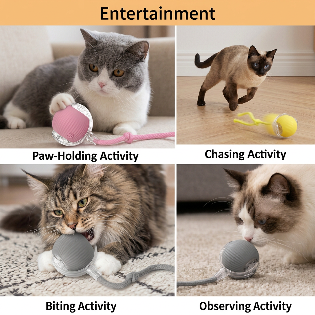 Upgraded Smart Rolling Cat Ball – Durable Interactive Toy with mesh tail
