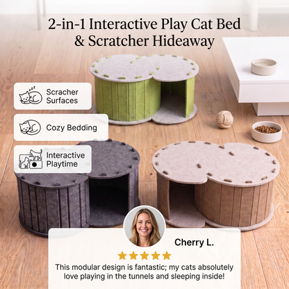 2-in-1 Interactive Play Cat Bed & Scratcher Hideaway
