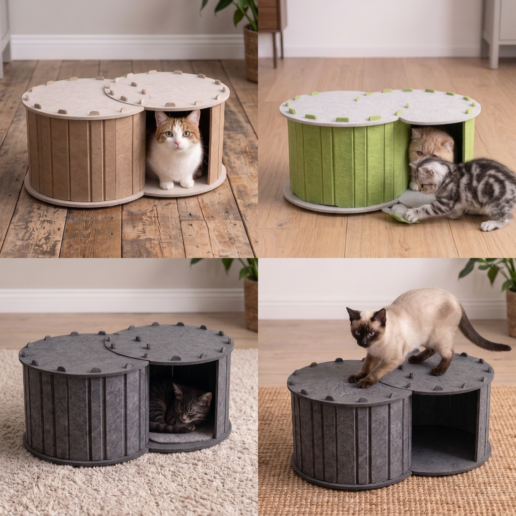 2-in-1 Interactive Play Cat Bed & Scratcher Hideaway