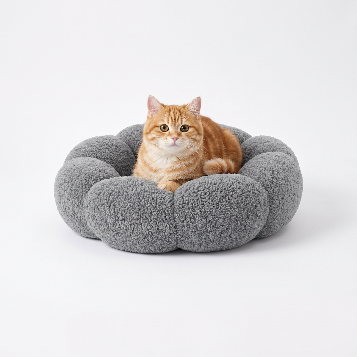 Luxury Floral Fluffy Donut Cat Bed – Soft & Washable Round Cushion