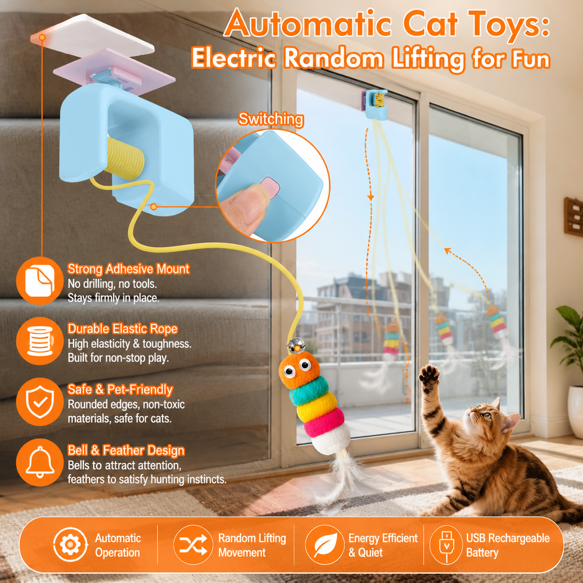 Rechargeable Hanging Door Cat Toy with Interactive Flying Feather
