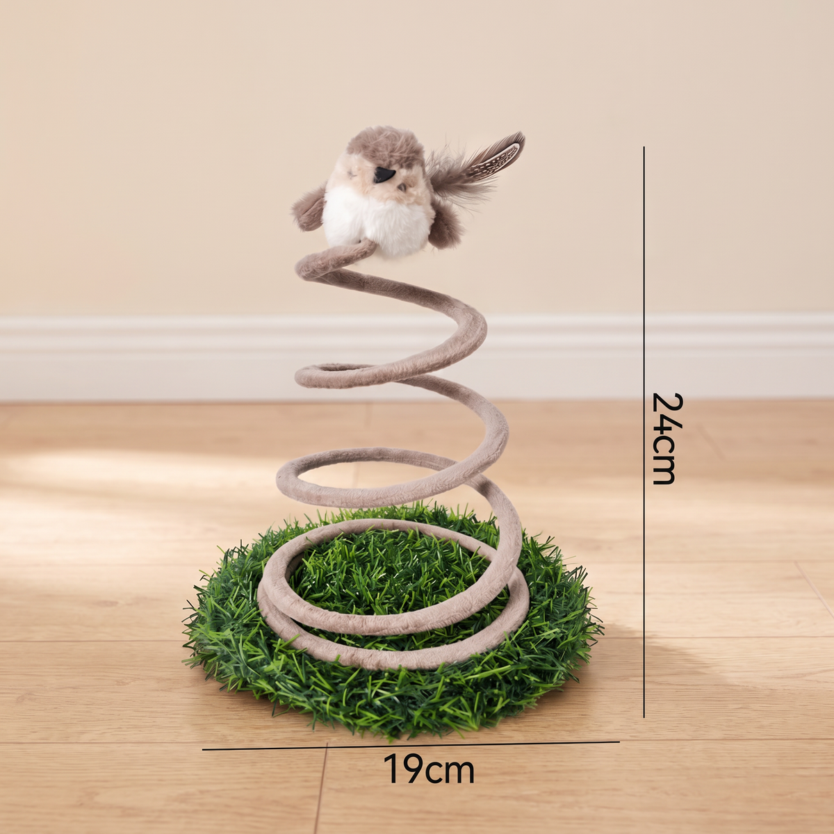 Interactive Spring Bird Cat Toy with Grass Base