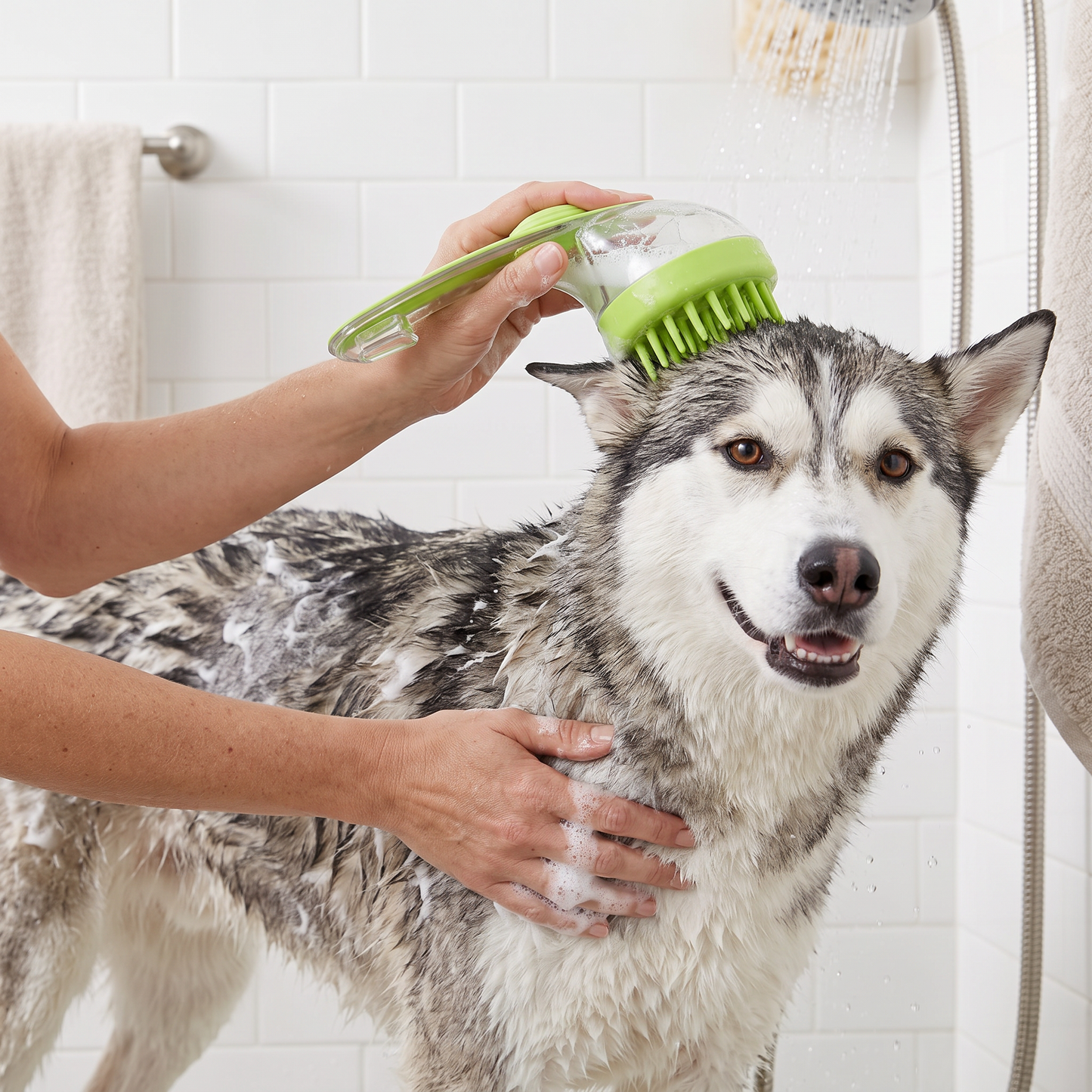 2-in-1 Silicone Pet Bath & Massage Brush with Shampoo Dispenser