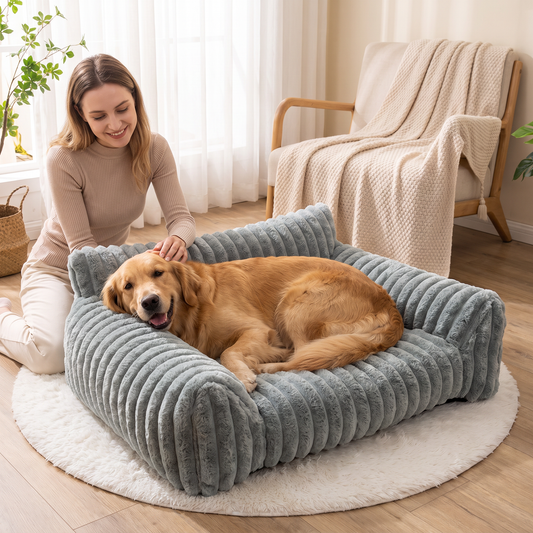 Fluffy Cloud Pet Sofa Bed with Soft Bolsters & Washable Cover