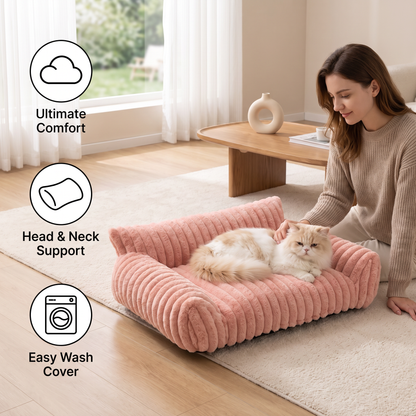 Fluffy Cloud Pet Sofa Bed with Soft Bolsters & Washable Cover