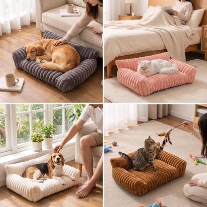 Fluffy Cloud Pet Sofa Bed with Soft Bolsters & Washable Cover