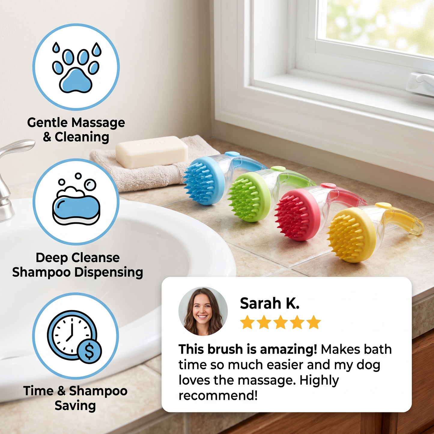 2-in-1 Silicone Pet Bath & Massage Brush with Shampoo Dispenser