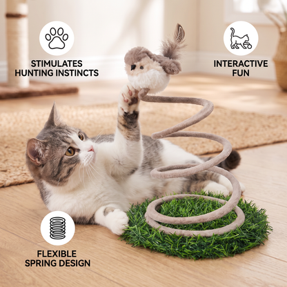 Interactive Spring Bird Cat Toy with Grass Base