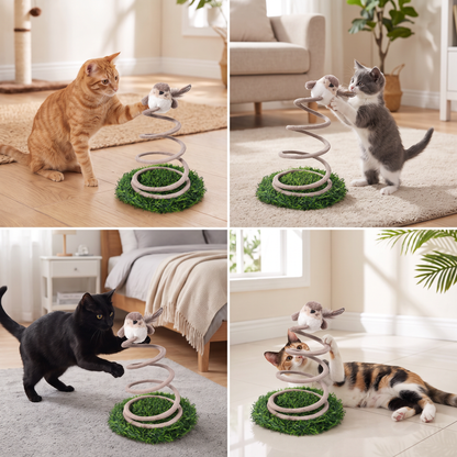Interactive Spring Bird Cat Toy with Grass Base