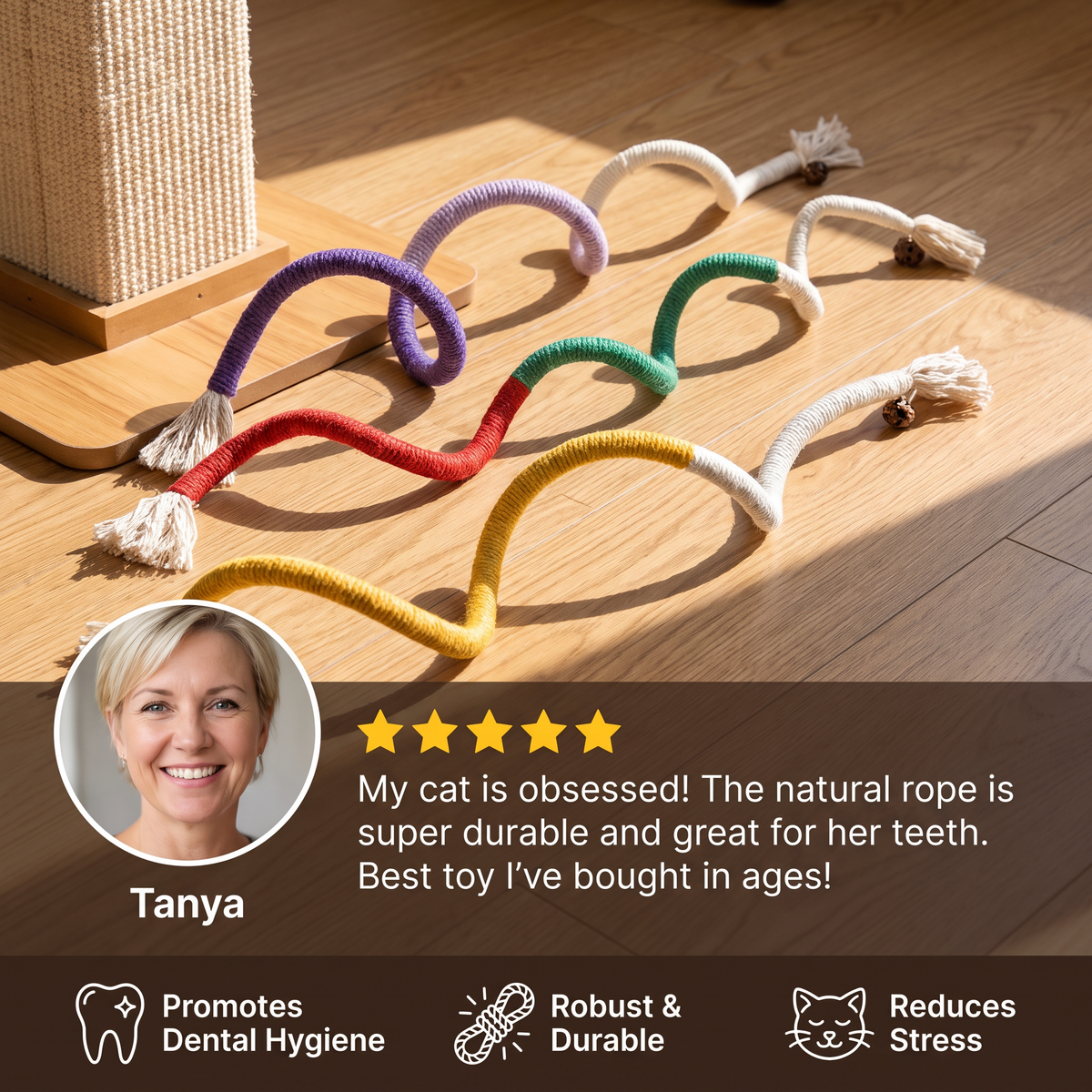 Natural cat chew rope – robust, promotes dental hygiene and reduces stress