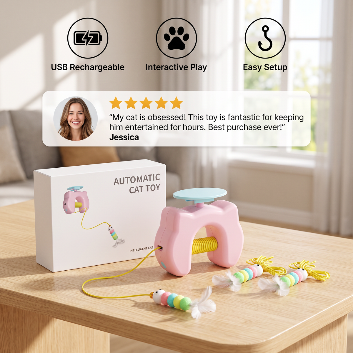 Rechargeable Hanging Door Cat Toy with Interactive Flying Feather