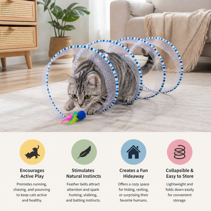 Collapsible Spiral Cat Play Tunnel with Feather Bells