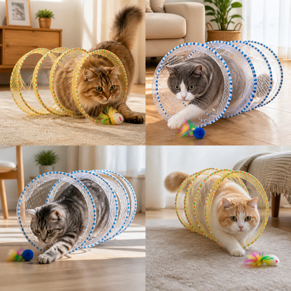 Collapsible Spiral Cat Play Tunnel with Feather Bells
