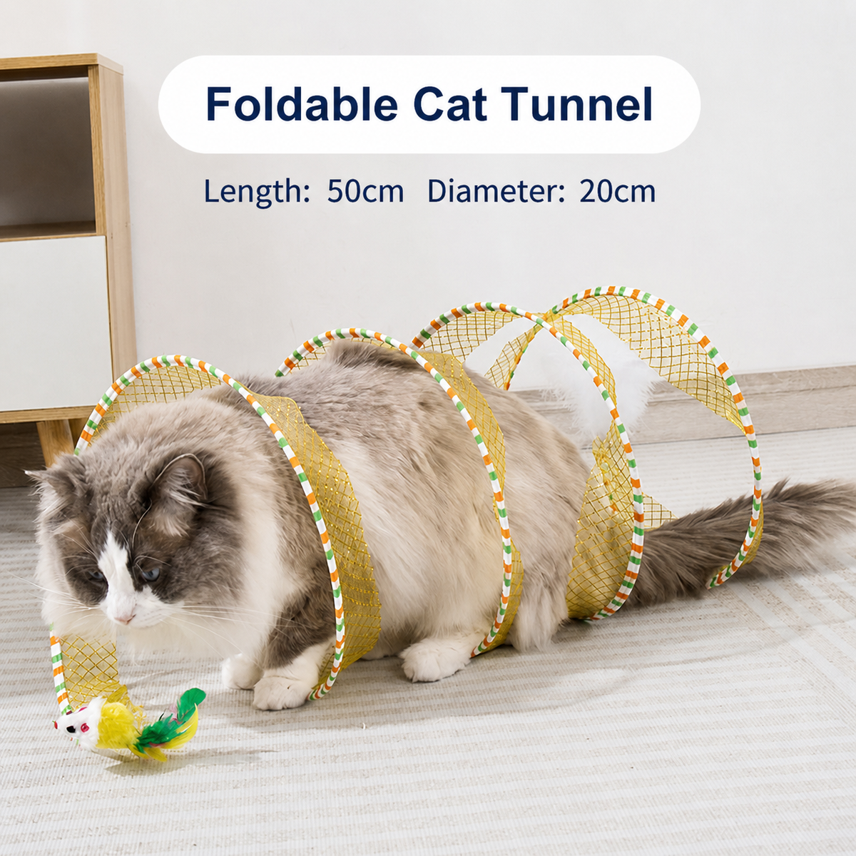Collapsible Spiral Cat Play Tunnel with Feather Bells