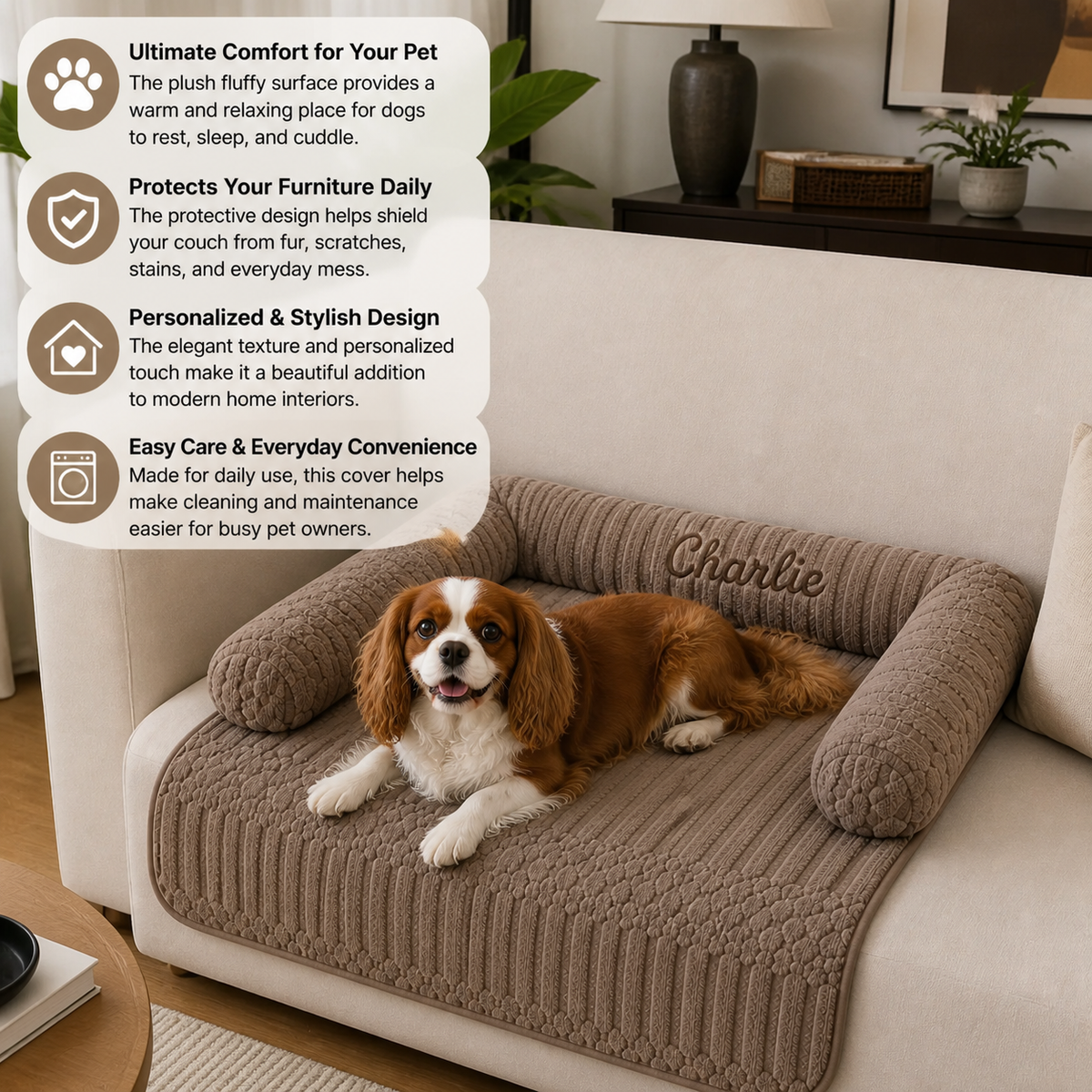 Personalized Fluffy Dog Sofa Bed & Protective Couch Cover